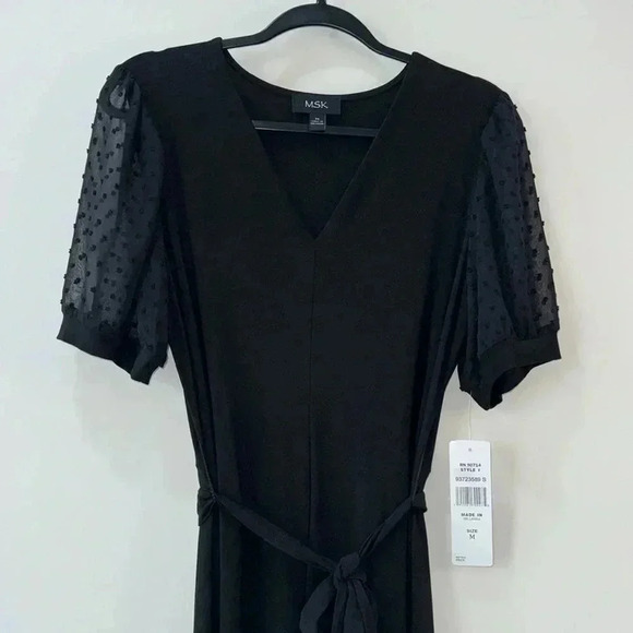 MSK Puff-Sleeve Belted Midi Dress Size M - Picture 2 of 13